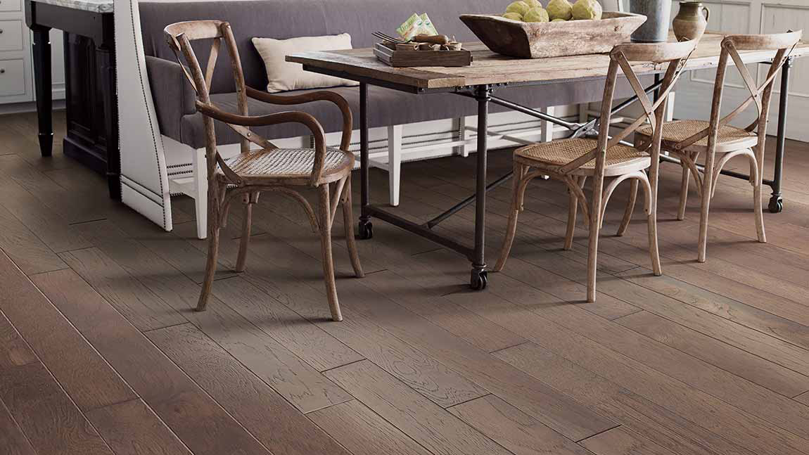 Hardwood floors in a dining room.