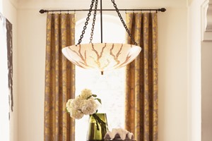 beautiful, luxurious drapes in a formal dining room